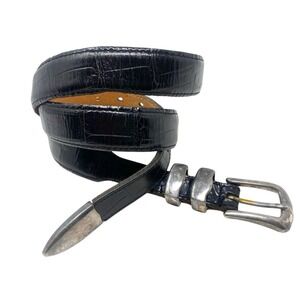 Martin Dingman Made in USA Black Alligator Grain Leather Western Tipped Belt 42